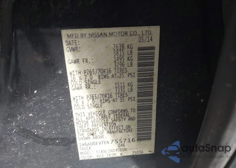 2014 Nissan Frontier S from USA, damaged, VIN 1N6AD0EV7EN755716